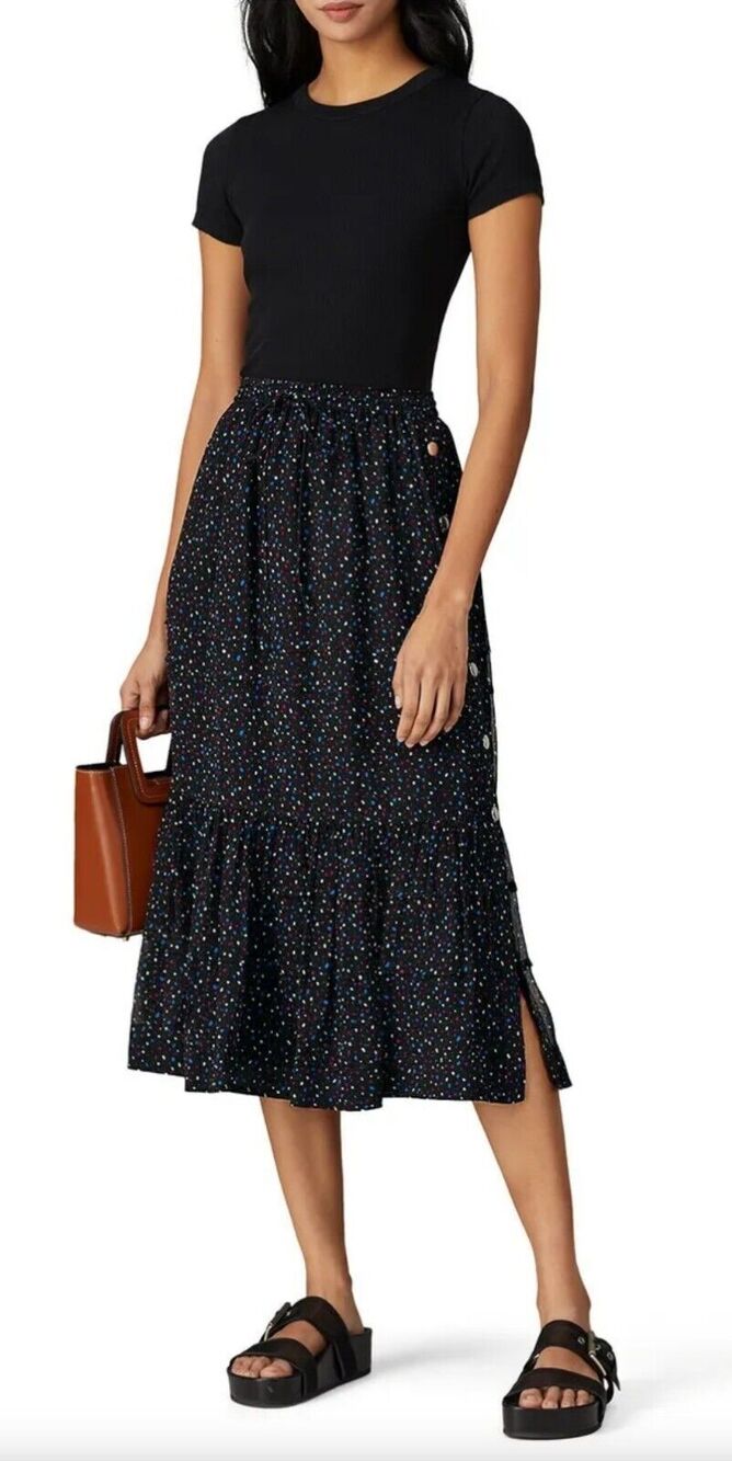NWOT Coach Tiered Midi Skirt with Snaps Ruffle Hem Dots Multicolor Silk Size 4